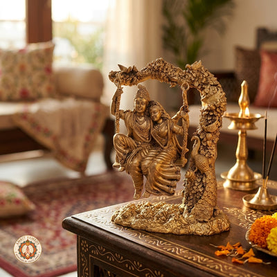 Brass Radha Krishna on Jhula Murti for Home Temple & Decor