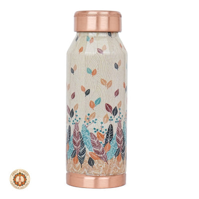 Ayurvedic Pure Copper Bottle with Hand-Applied Feather Motifs (17 cm)