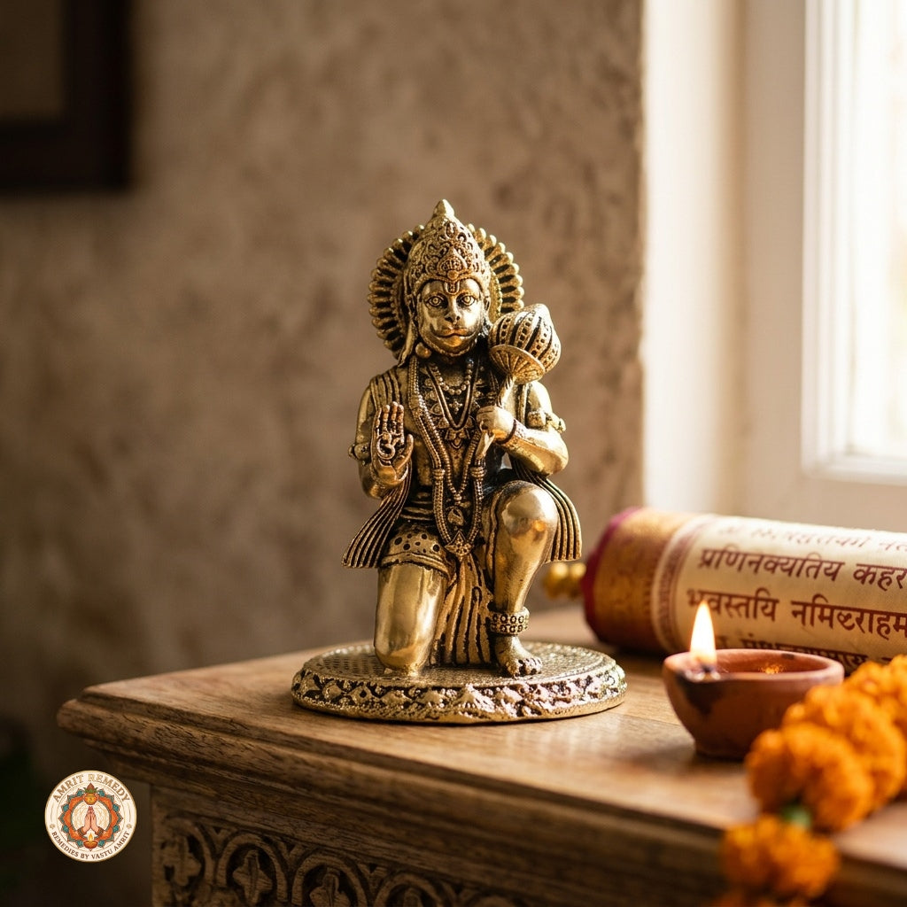 Brass Veer Hanuman Ji Murti for Car Dashboard, Desk & Mandir