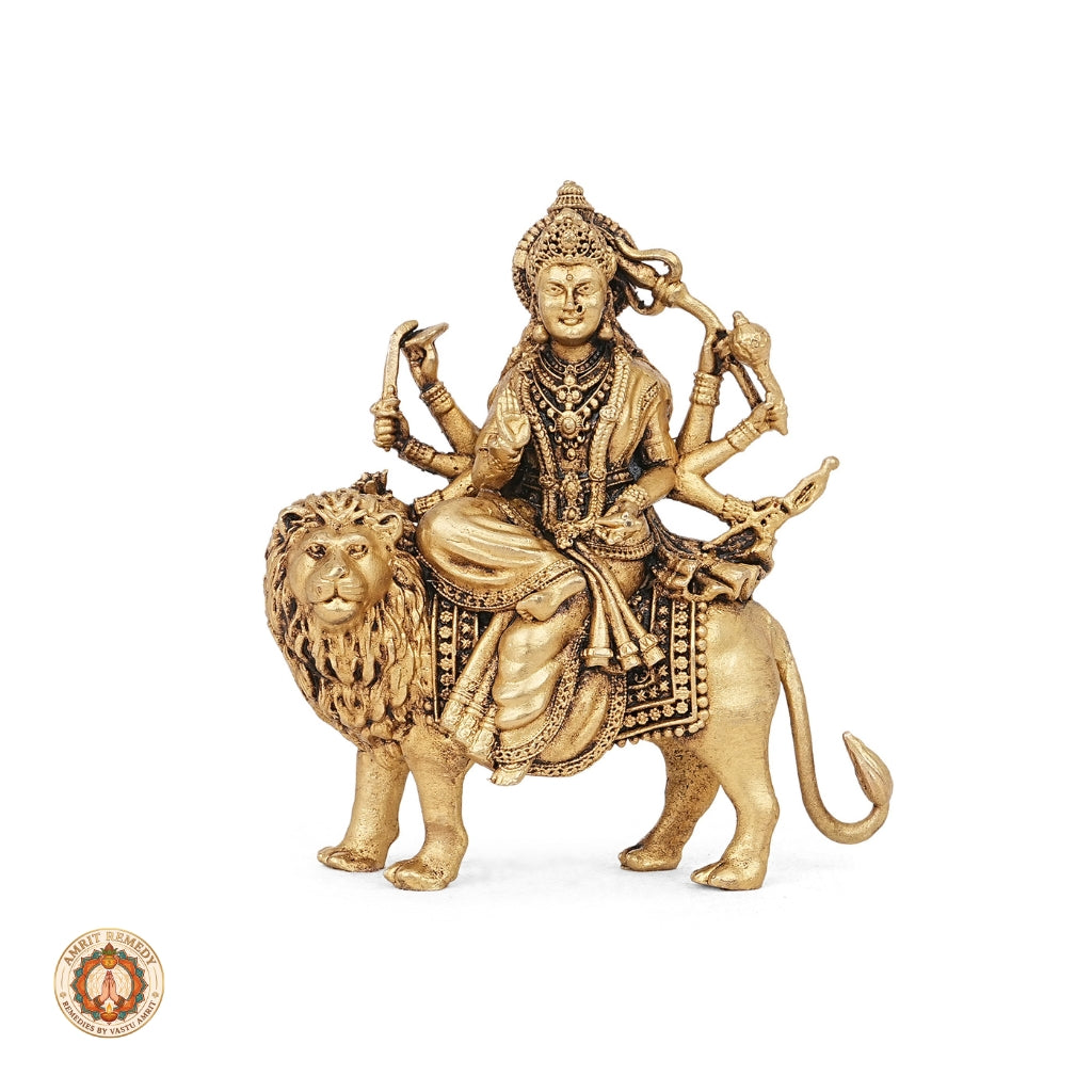 Brass Simha Vahini Durga Murti for Strength, Courage & Protection