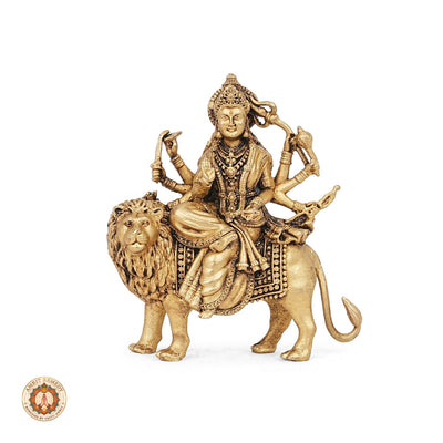 Brass Simha Vahini Durga Murti for Strength, Courage & Protection