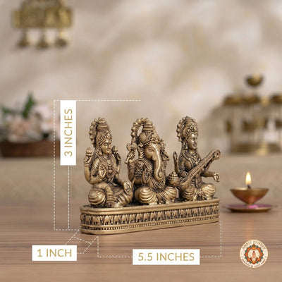 Brass Laxmi Ganesh Saraswati Murti for Home Temple & Office (3 Inch)