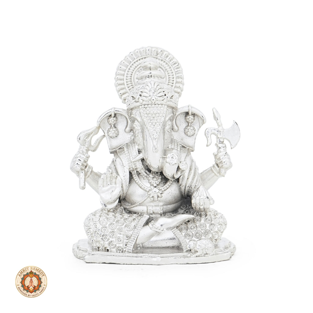 Auspicious Silver Plated Brass Ganpati Murti for Wealth, Wisdom & Vastu (6 cm)
