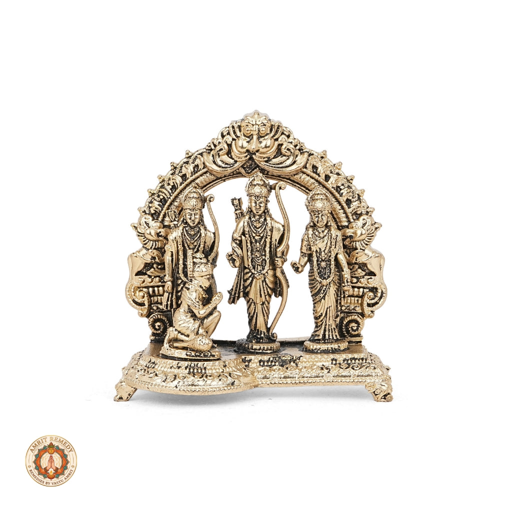 Brass Ram Darbar Murti with Carved Prabhavali for Mandir & Home Decor