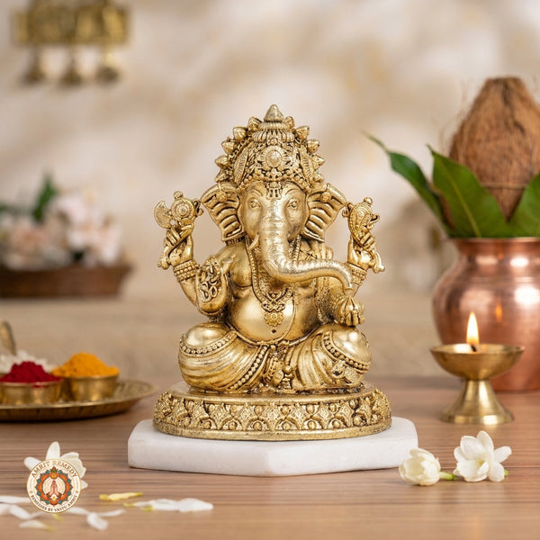 Brass Ganesha Murti for Prosperity, Wisdom & Vastu (9 cm)