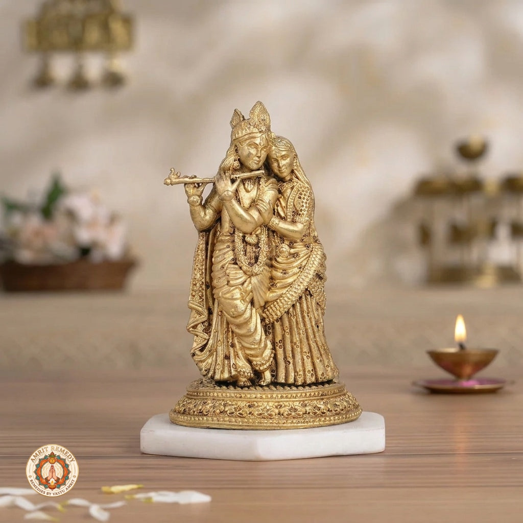 Brass Radha Krishna Murti for Love, Peace & Vastu (14.5 cm)