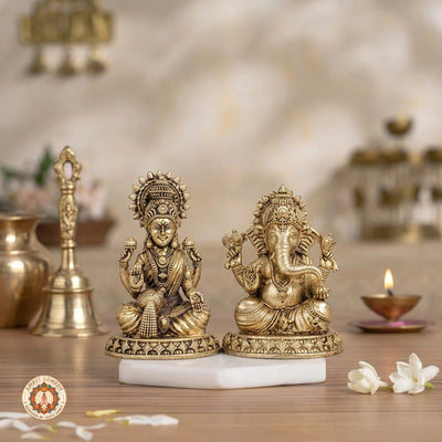 Brass Lakshmi Ganesha Murtis for Wealth, Wisdom & Vastu (9 cm)