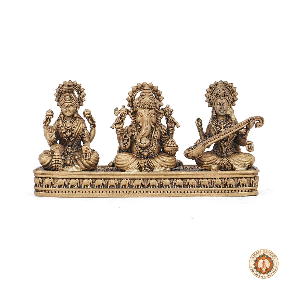 Brass Laxmi Ganesh Saraswati Murti for Home Temple & Office (3 Inch)