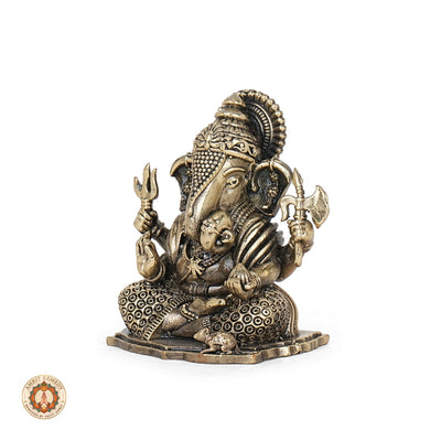 Brass Vighnaharta Ganesh Figurine for Car Dashboard & Workstation