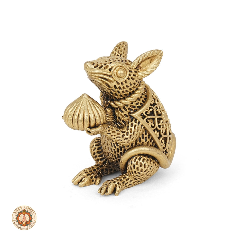Brass Mooshak Vahana Murti with Modak for Home Mandir & Office Desk (9 cm)