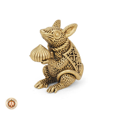 Brass Mooshak Vahana Murti with Modak for Home Mandir & Office Desk (9 cm)