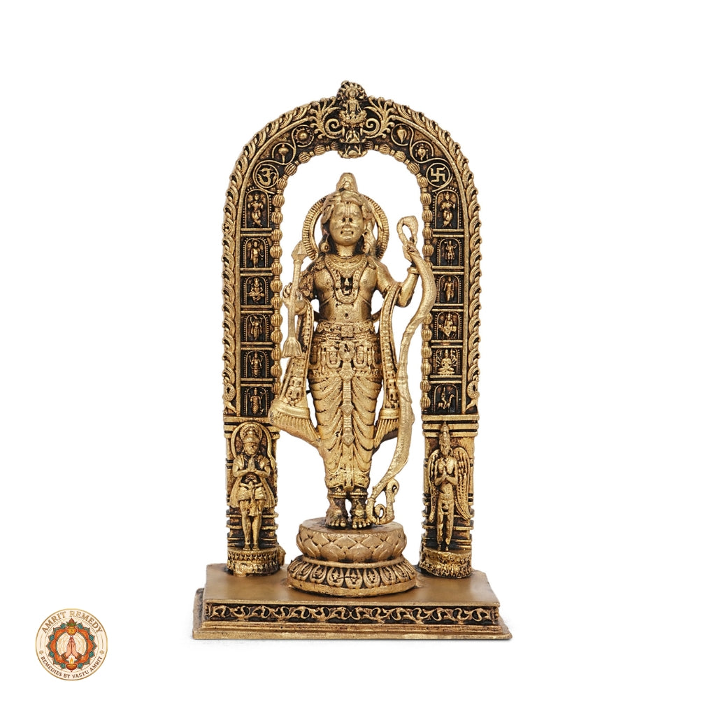 Brass Ayodhya Ram Lalla Murti with Ornate Prabhavali & Bow (13CM)