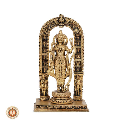 Brass Ayodhya Ram Lalla Murti with Ornate Prabhavali & Bow (13CM)