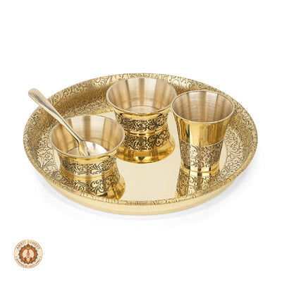 5-Piece Brass Bhog & Pooja Thali Set for Home Mandir & Laddu Gopal Seva