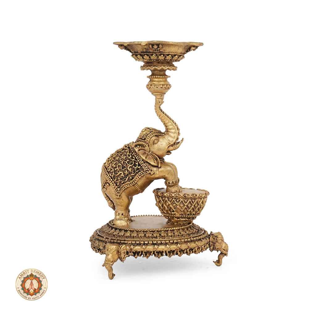 Brass Royal Elephant Diya Stand for Home Temple & Decor