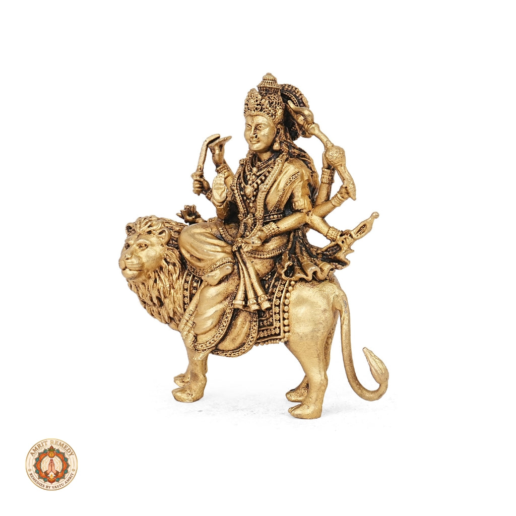 Brass Simha Vahini Durga Murti for Strength, Courage & Protection