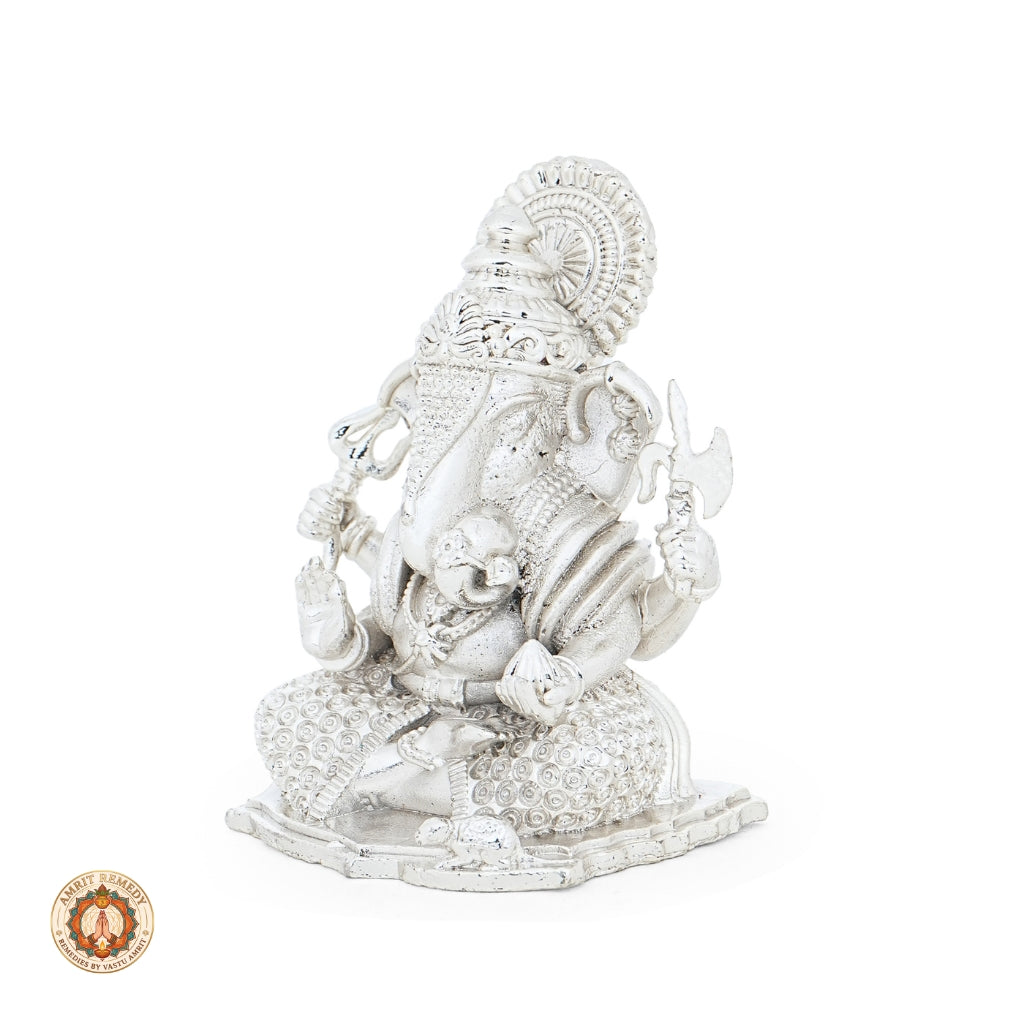 Auspicious Silver Plated Brass Ganpati Murti for Wealth, Wisdom & Vastu (6 cm)