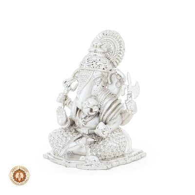Auspicious Silver Plated Brass Ganpati Murti for Wealth, Wisdom & Vastu (6 cm)