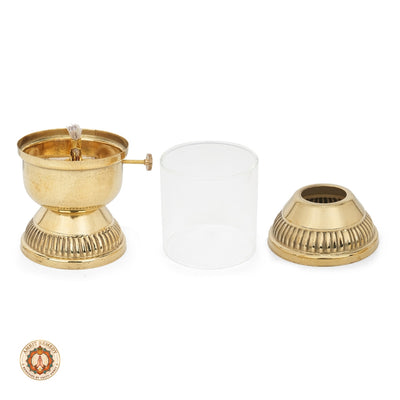 Brass Akhand Diya with Cylindrical Glass Cover & Side Knob (20 cm)