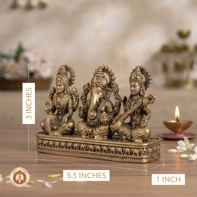 Brass Laxmi Ganesh Saraswati Murti for Home Temple & Office (3 Inch)