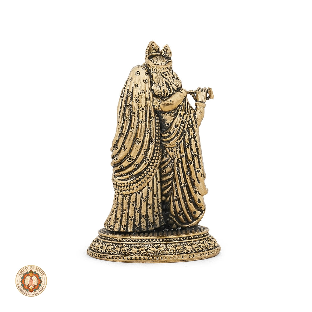 BrassRadha Krishna Murti for Home Temple & Car Dashboard (9.5 cm)