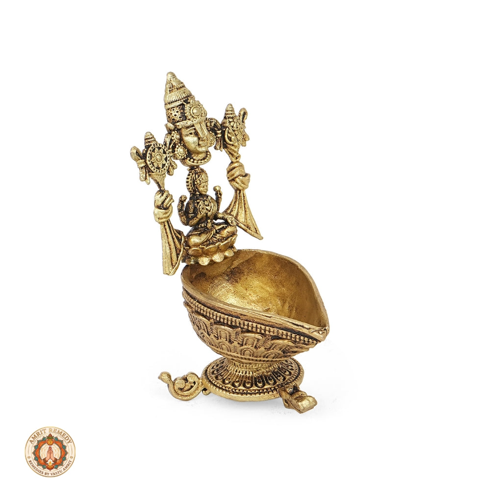 Brass Lakshmi Venkateswara Deepam for Vastu, Prosperity & Puja (8.5 cm)