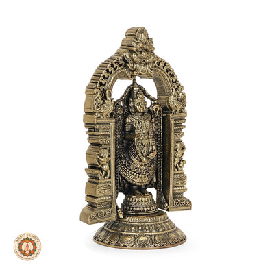 Brass Tirupati Balaji Murti with Prabhavali Arch for Wealth, Debt Relief & Vastu (17 cm)