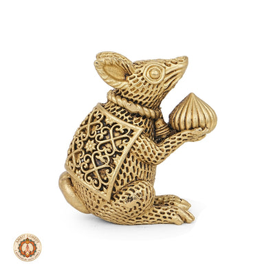 Brass Mooshak Vahana Murti with Modak for Home Mandir & Office Desk (9 cm)