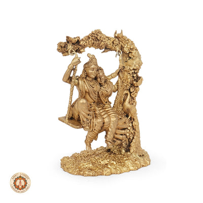 Brass Radha Krishna on Jhula Murti for Home Temple & Decor