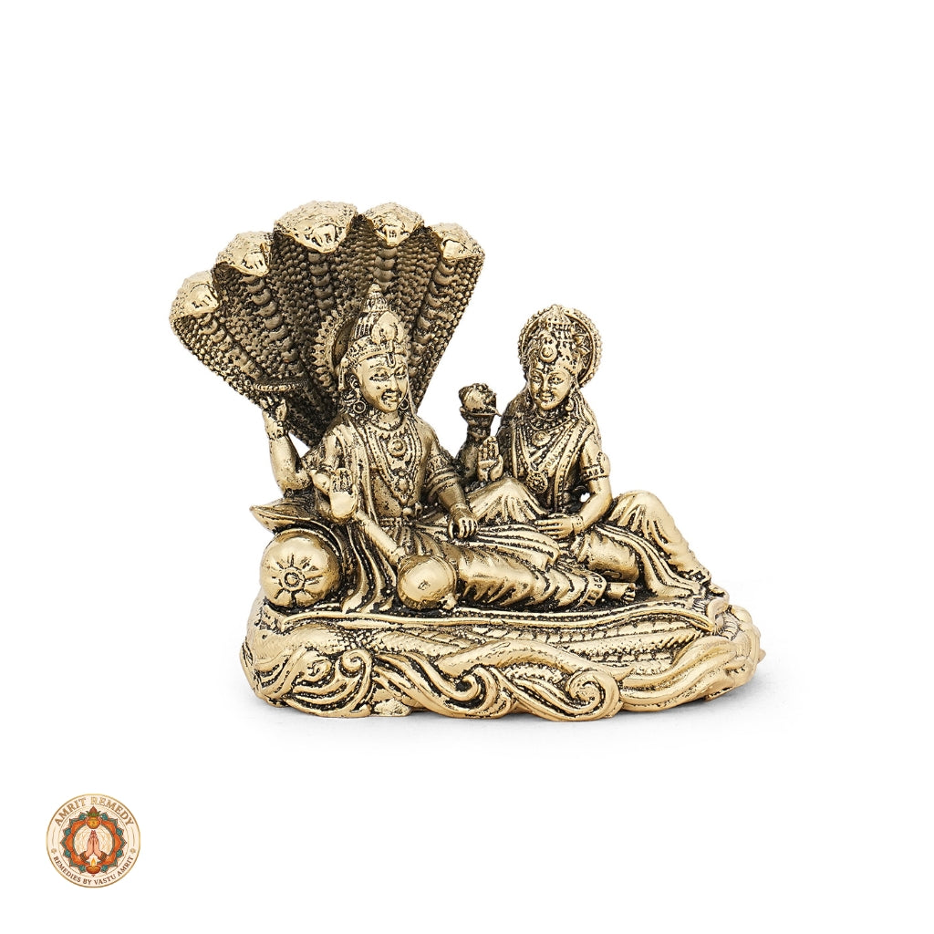 Brass Vishnu Lakshmi Sheshnaag Murti for Mandir & Home Decor