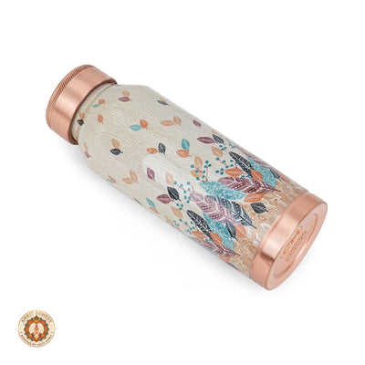 Ayurvedic Pure Copper Bottle with Hand-Applied Feather Motifs (17 cm)