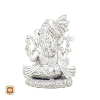 Silver Plated Brass Pagdi Ganesha Murti for Mandir & Living Room (11 cm)