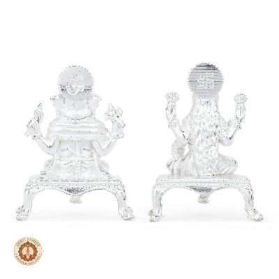 Silver Plated Brass Laxmi Ganesh Murti Set on Singhasan (5.5 cm)