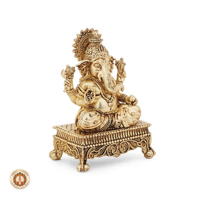 Brass Ganesha Murti on Chowki for Mandir & Office Desk