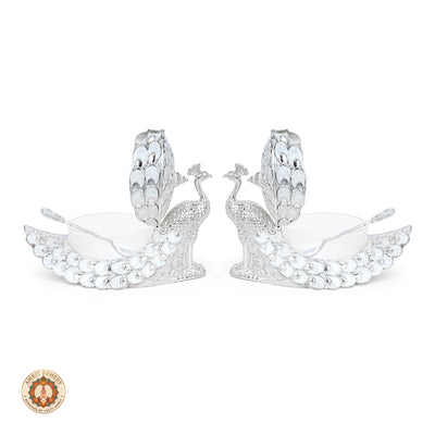 Auspicious Silver Finish Peacock Bhog & Dry Fruit Tray Set in Luxury Gift Box