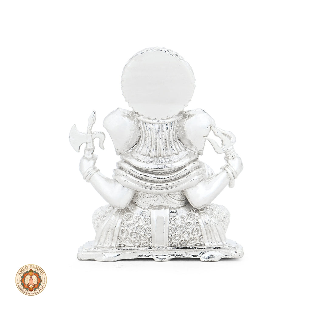 Auspicious Silver Plated Brass Ganpati Murti for Wealth, Wisdom & Vastu (6 cm)