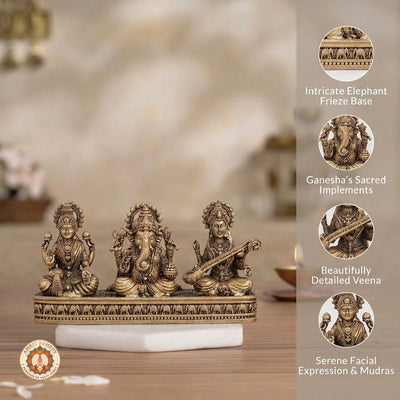 Brass Laxmi Ganesh Saraswati Murti for Home Temple & Office (3 Inch)