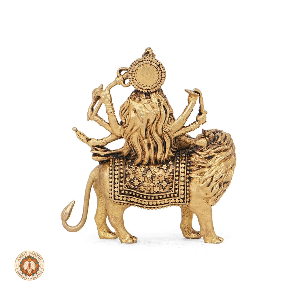 Brass Simha Vahini Durga Murti for Strength, Courage & Protection