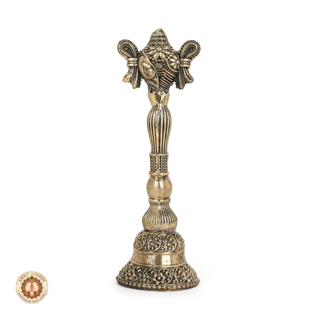 Handcrafted Brass Pooja Ghanti with Ganesha Shankh (19.5 cm)