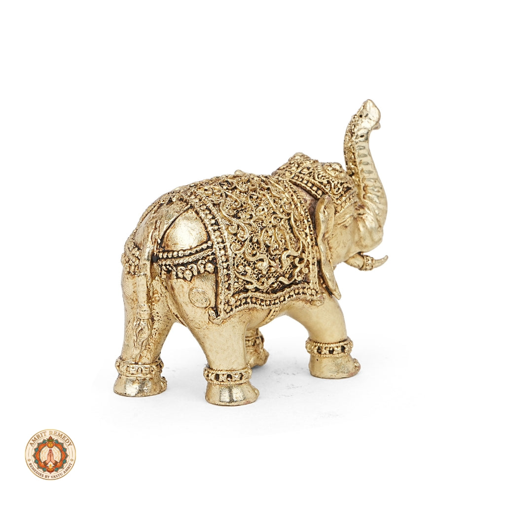 Brass Trunk-Up Elephant Idol for Wealth, Luck & Authority (5.5 cm)