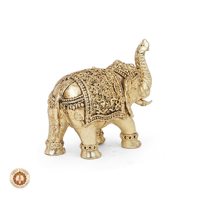 Brass Trunk-Up Elephant Idol for Wealth, Luck & Authority (5.5 cm)