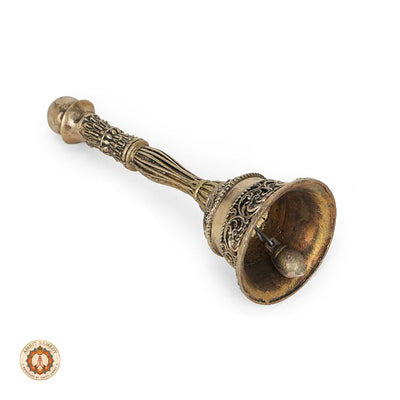 Brass Mandir Ghanti with Intricate Floral Scroll Carvings (14.5 cm)