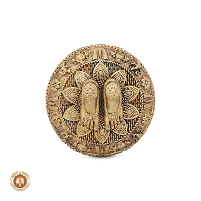 Brass Lakshmi Vishnu Charan Paduka for Wealth, Protection & Puja (6.5 cm)