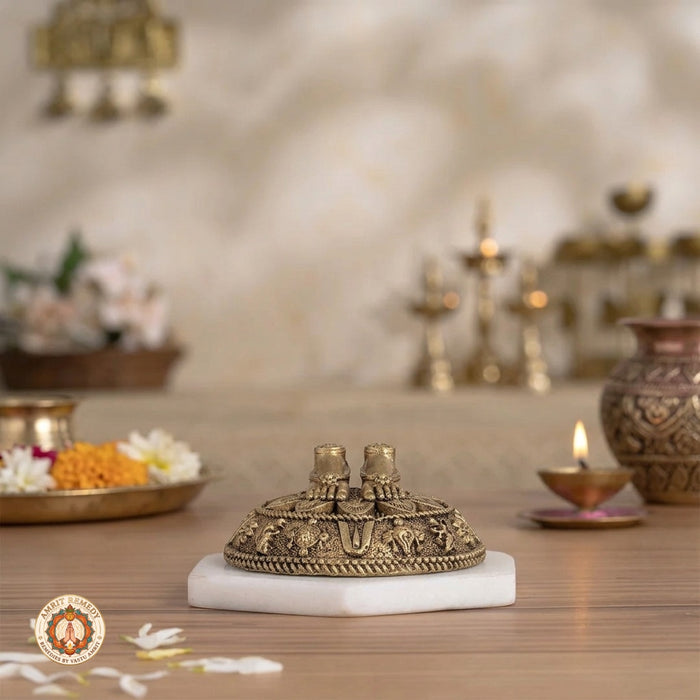 Brass Lakshmi Vishnu Charan Paduka for Wealth, Protection & Puja (6.5 cm)