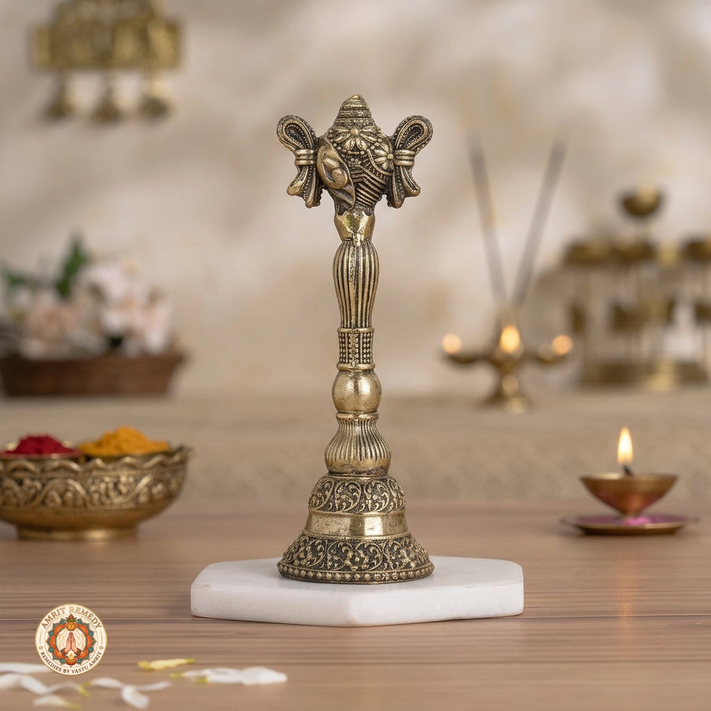 Handcrafted Brass Pooja Ghanti with Ganesha Shankh (19.5 cm)