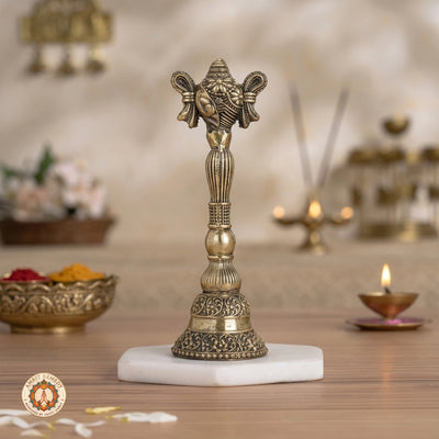 Handcrafted Brass Pooja Ghanti with Ganesha Shankh (19.5 cm)