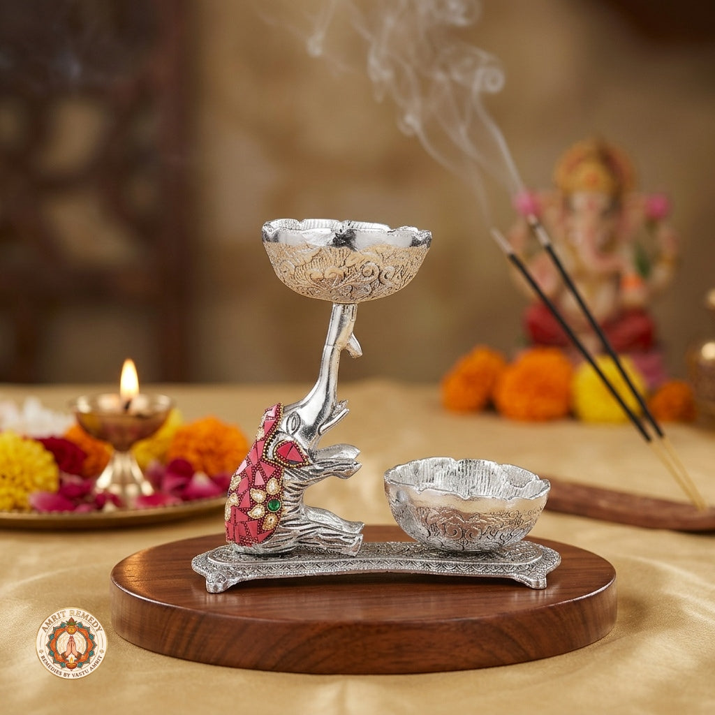 Auspicious Elephant Diya & Prasadam Bowl Set for Mandir, Diwali & Luxury Gifting