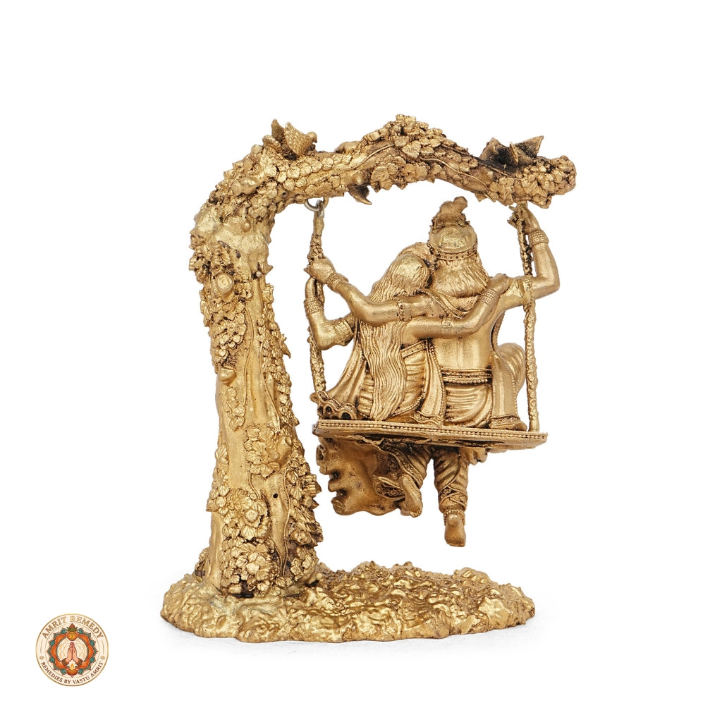 Brass Radha Krishna on Jhula Murti for Home Temple & Decor