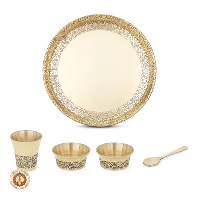 5-Piece Brass Bhog & Pooja Thali Set for Home Mandir & Laddu Gopal Seva