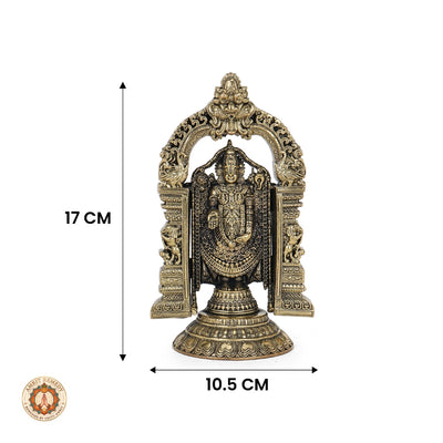 Brass Tirupati Balaji Murti with Prabhavali Arch for Wealth, Debt Relief & Vastu (17 cm)